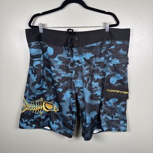 Tormentor Patriot 5 Pocket Fishing Board Shorts Size 42 Blue Camo Swim Shorts